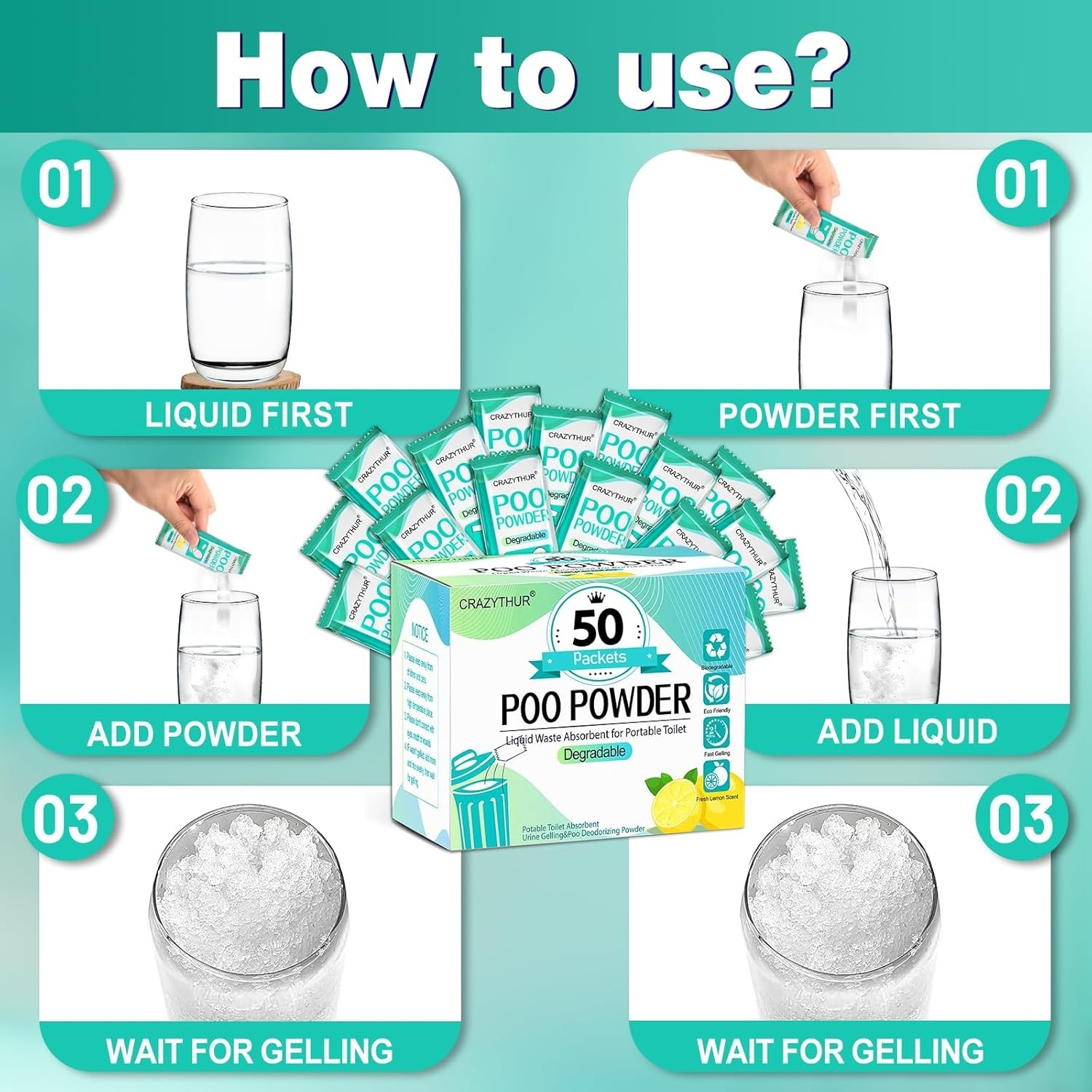 Portableportable Toilet Gel, Poo Powder for Portable Toilet, Camping Toilet Gel,