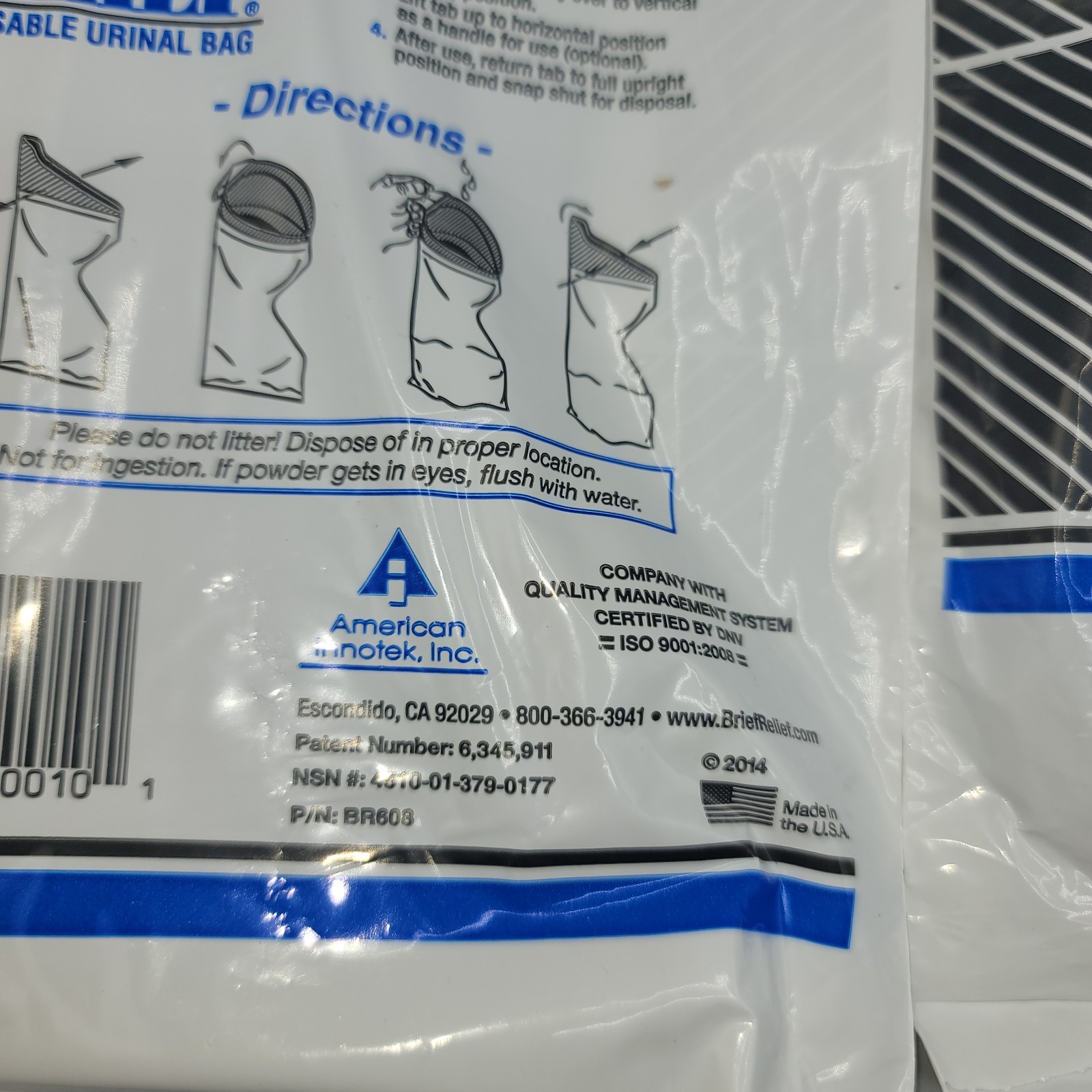 Lot of 10 Brief Relief Disposable Urinal Bags Large 20oz Emergency
