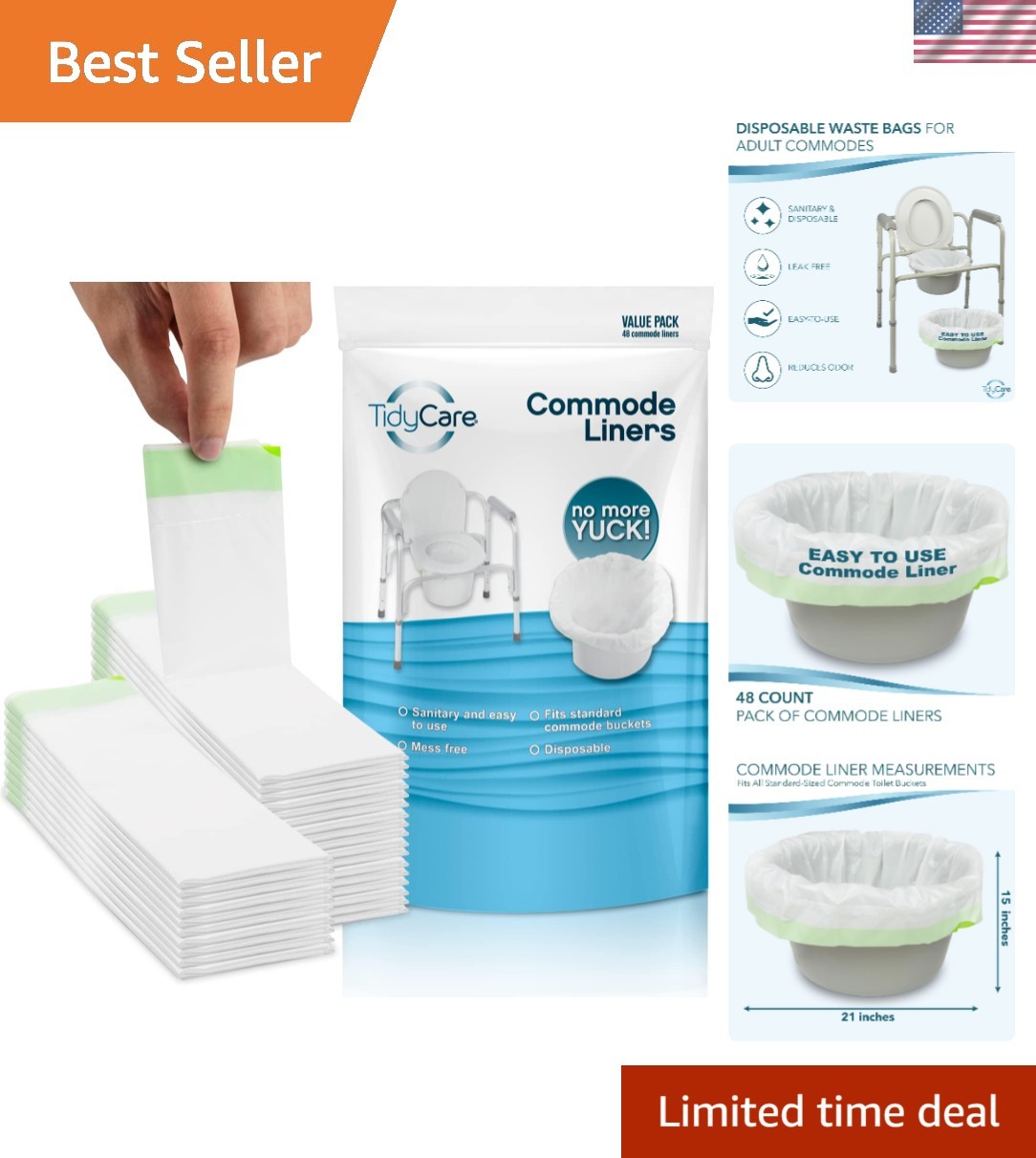 Easy-to-Use 48 Disposable Toilet Liners for Bedside Commode – Hygiene Guaranteed