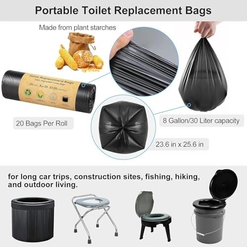 100 Count Heavy Duty 8 Gallon Toilet Replacement Bags, Compostable Camping Toile