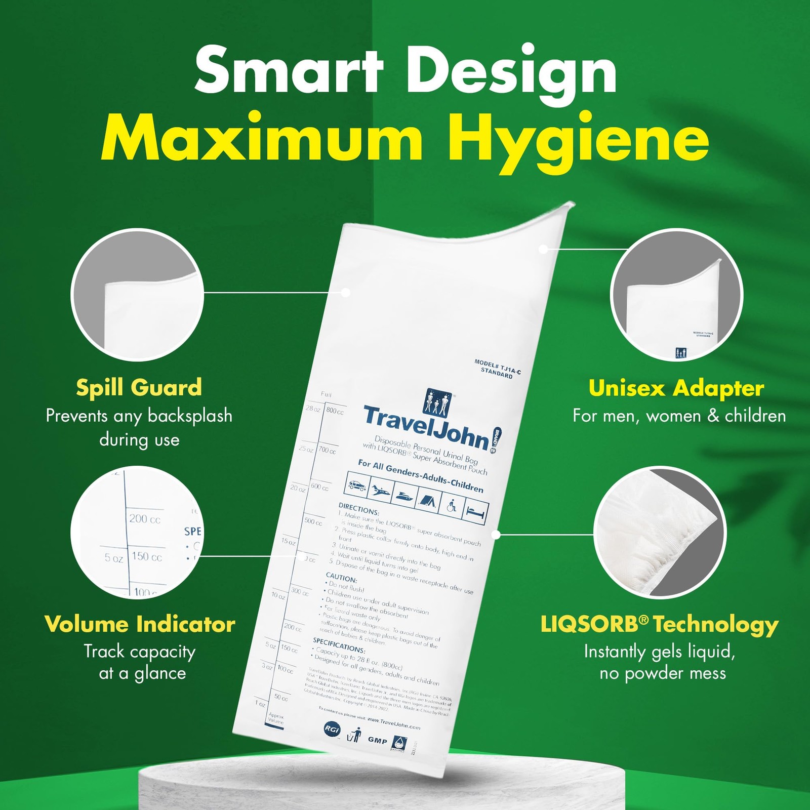 TravelJohn Disposable Urinal Bags Leakproof Portable 3 Pack