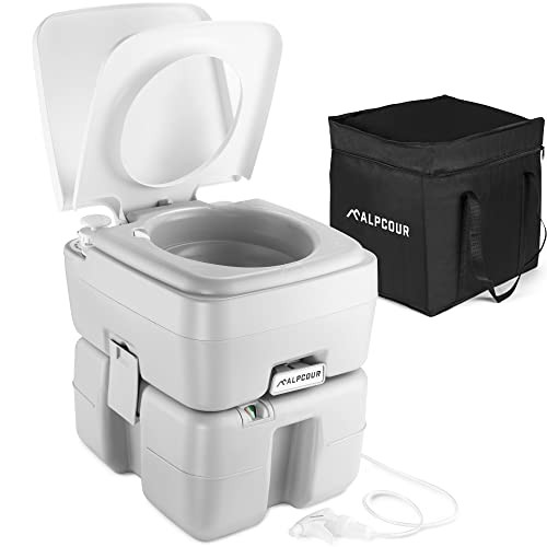 ALPCOUR PORTABLE TOILET COMMODE W/ TRAVEL BAG FOR CAMPING RV BOAT – WHITE