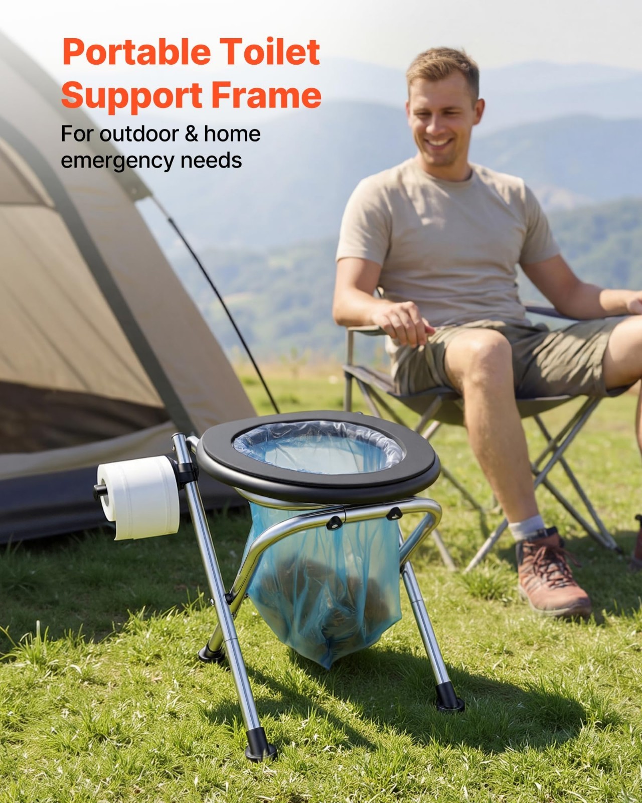 Portable Camping Toilet, 350 lbs Capacity, Stainless Steel, Foldable, Soft Seat,