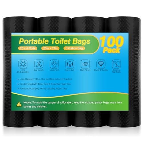 Biodegradable Portable Toilet Bags – 8 Gallon Camping Waste Bags for Travel & Ou