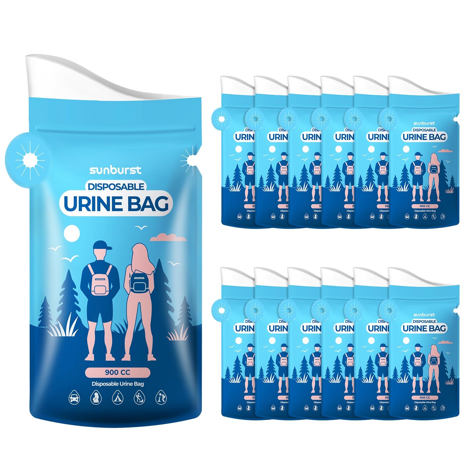 12PCS Disposable Urine Bags,900ML Pee Bags for Travel for /Men with Big Funne…