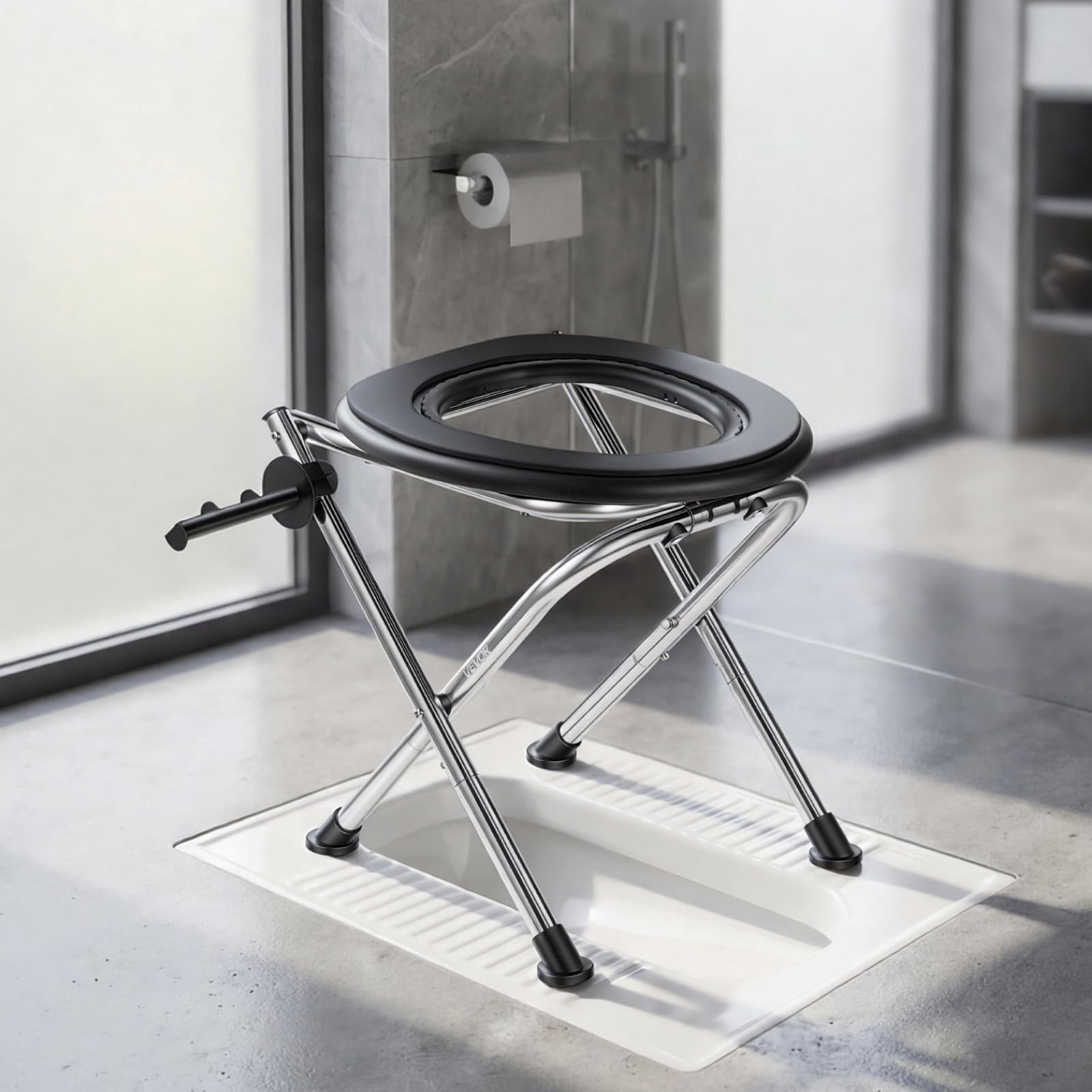 Portable Camping Toilet, 350 lbs Capacity, Stainless Steel, Foldable, Soft Seat,