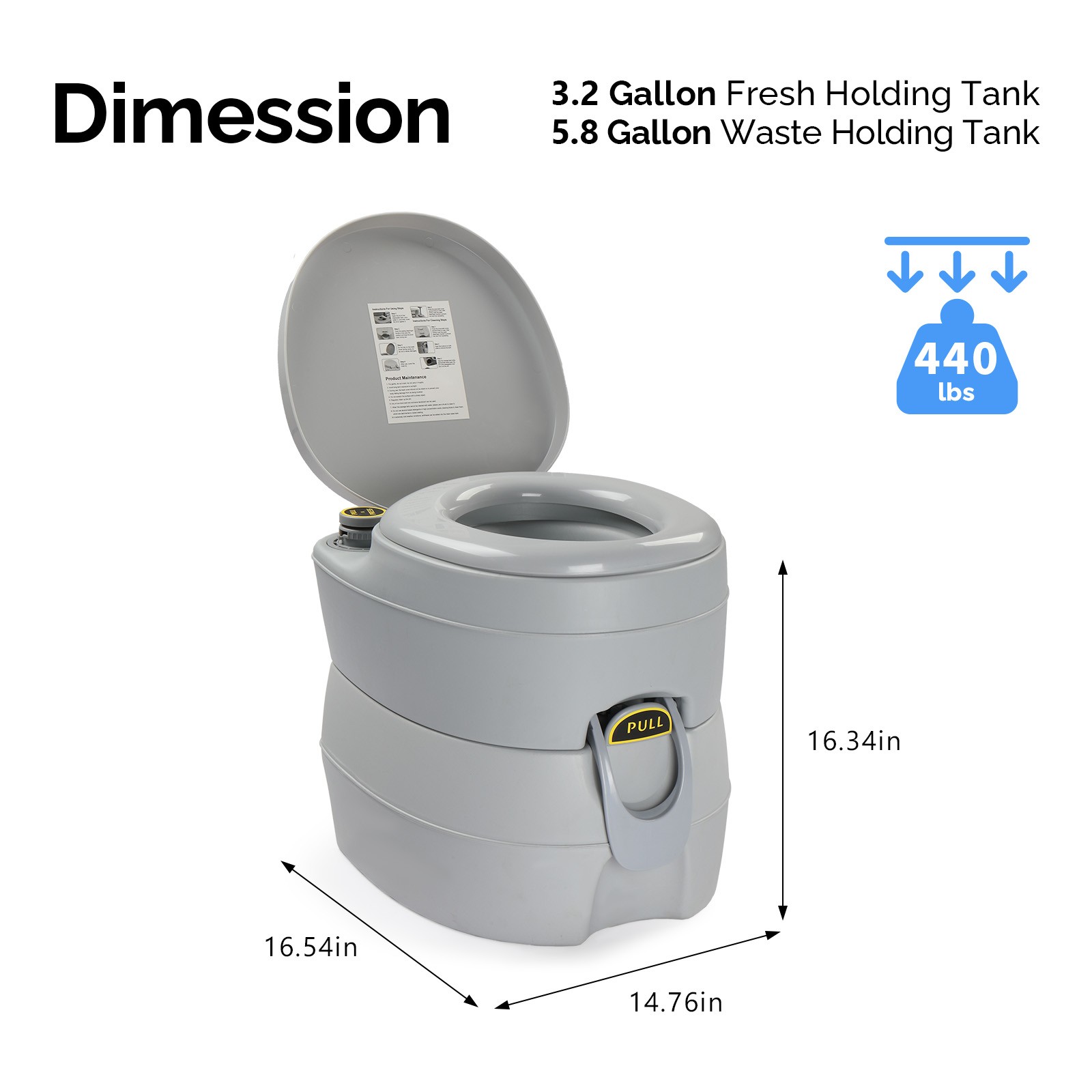 20L Camping Portable Detachable Toilet Hygiene for Indoor Outdoor Potty Commode