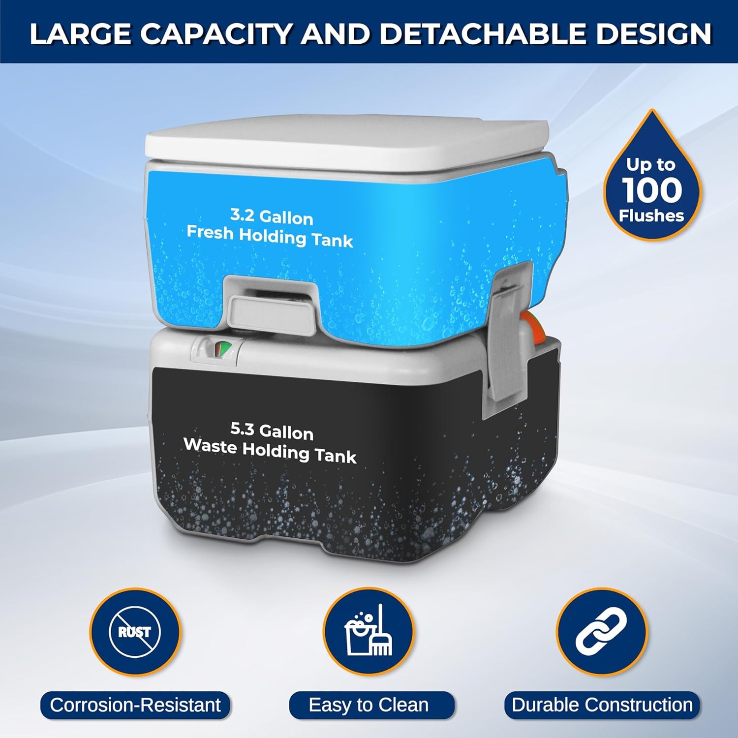 SereneLife 5.2 Gal Portable Camping Toilet For Adults, 100+ Flushes, Porta Potty