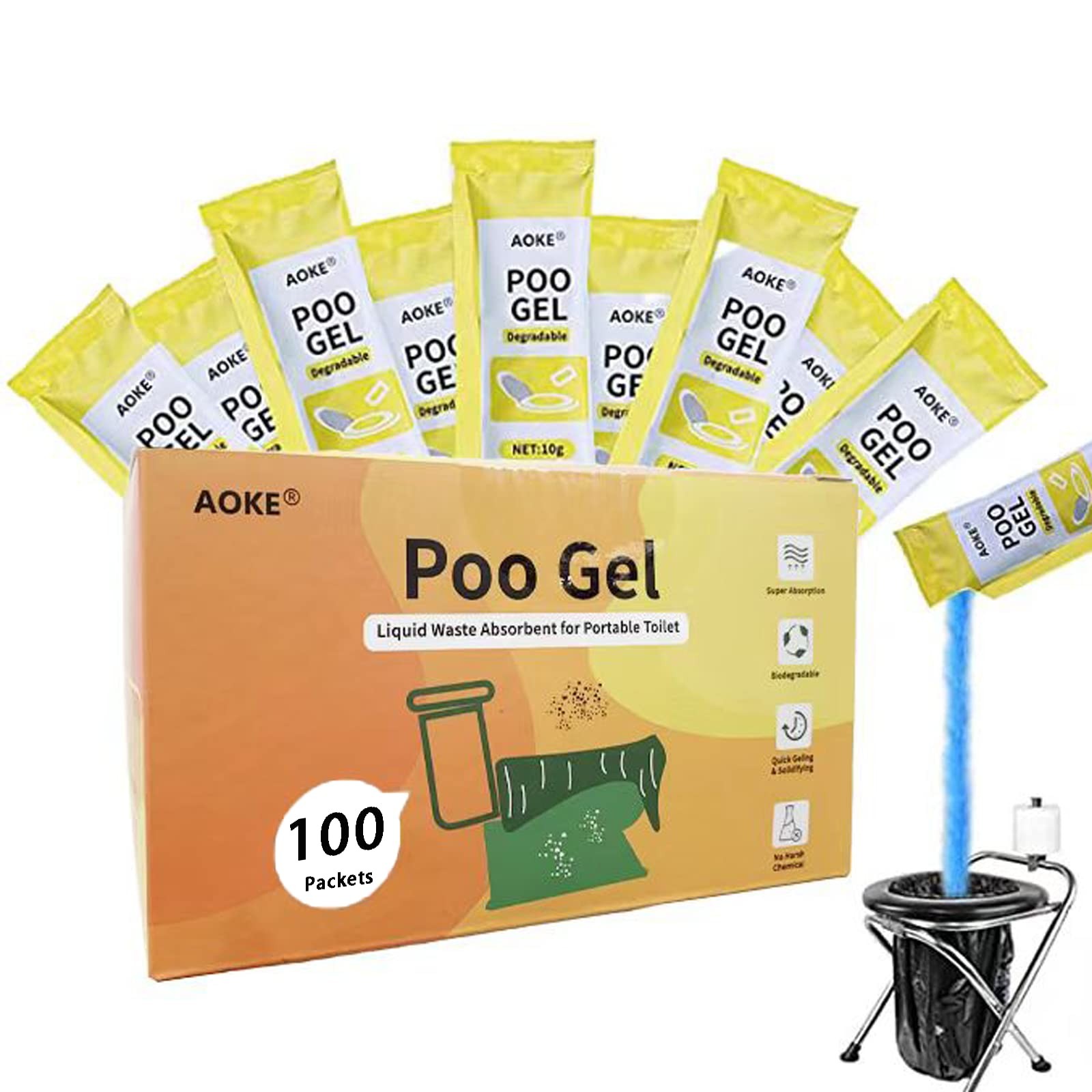 Portable Toilet Powder, Lemon 100 Pack Poo Gel for Camping Eco Absorbent Gel …