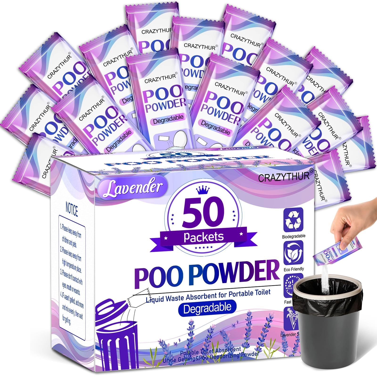 50PCS Poo Gel and Portable Toilet Gel with Lavender Scent, Camping Toilet Gel…