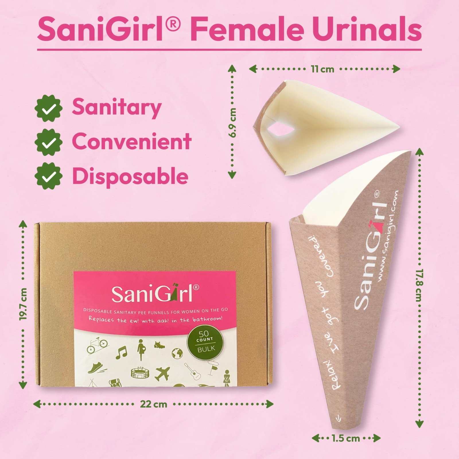 Disposable Pee Funnels for Women – 50 CT Leak-Proof Female Urinals for Travel, C