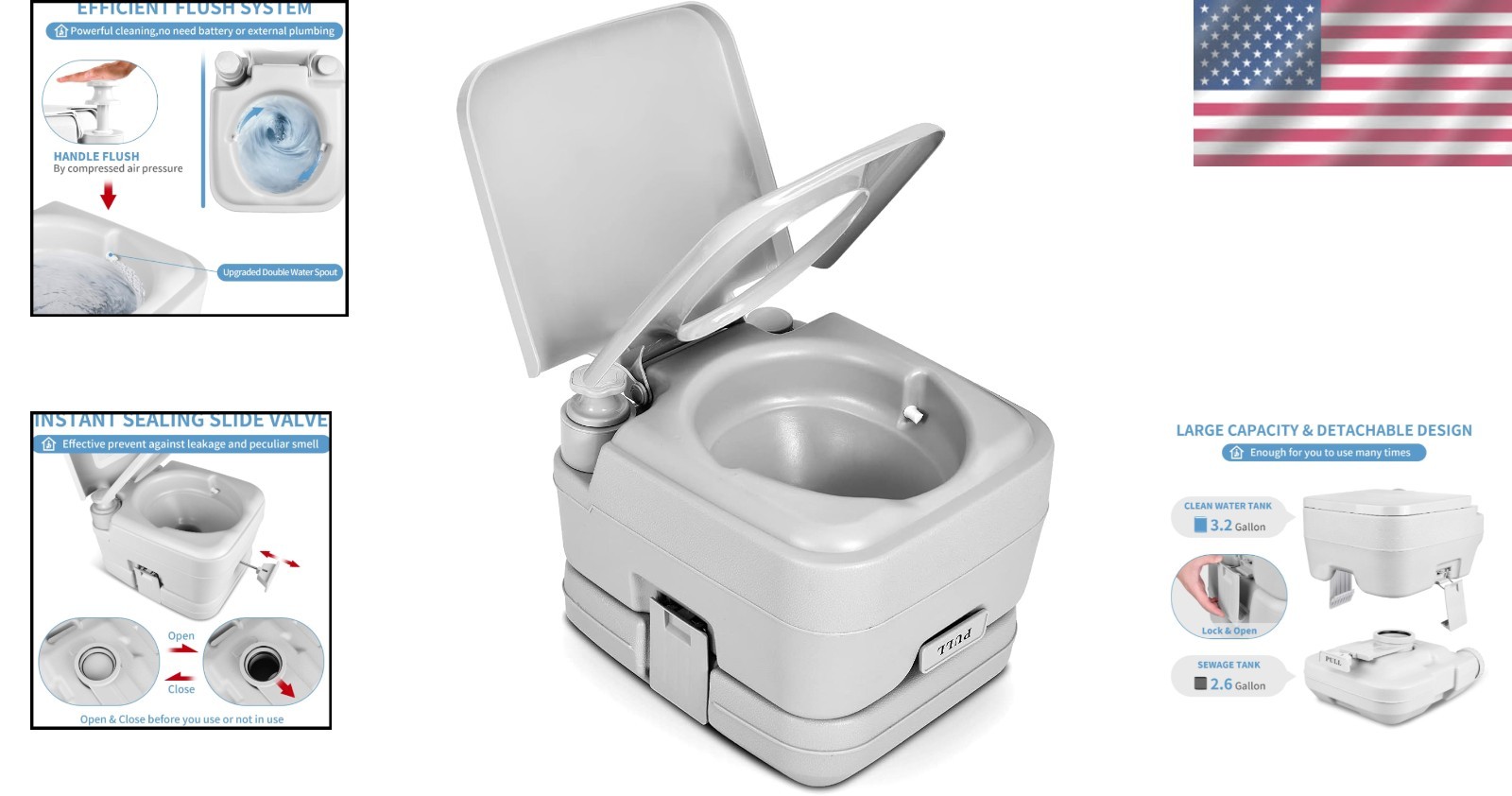 Lightweight RV Toilet with 2.6 Gallon Tanks – Perfect for Camping & Adventures