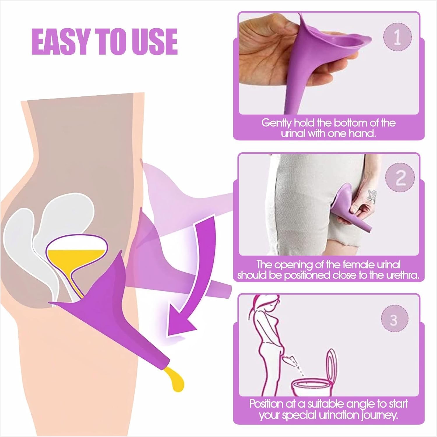 2-10x Travel Female Urination Device, Silicone Reusable Female Urinal Pee Funnel