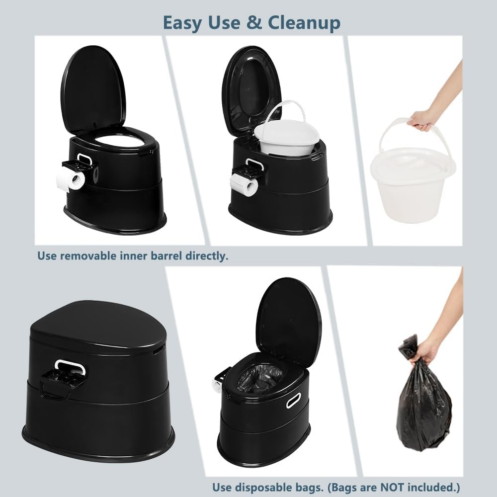 Portable Toilet | Indoor Outdoor Commode w/Detachable Inner Bucket & Remo