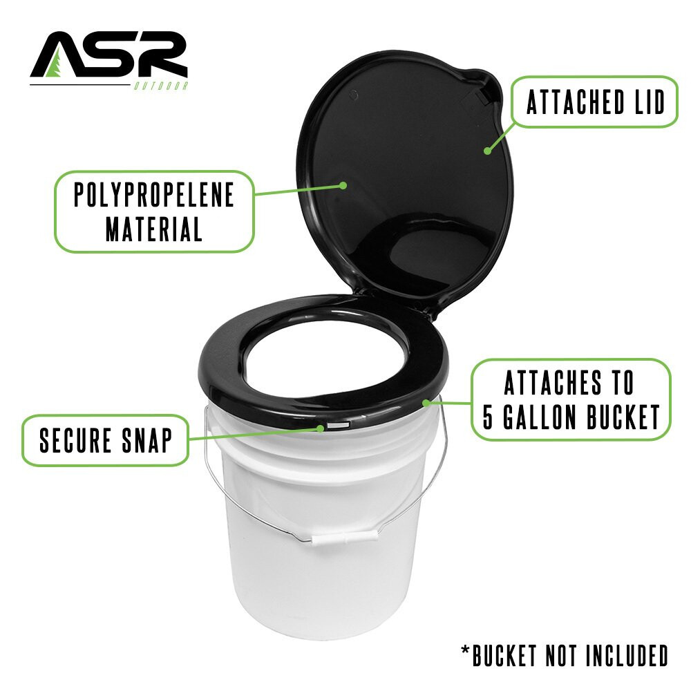 ASR Outdoor Portable Toilet Seat with Lid Compatible with 5 Gallon Bucket, Blk