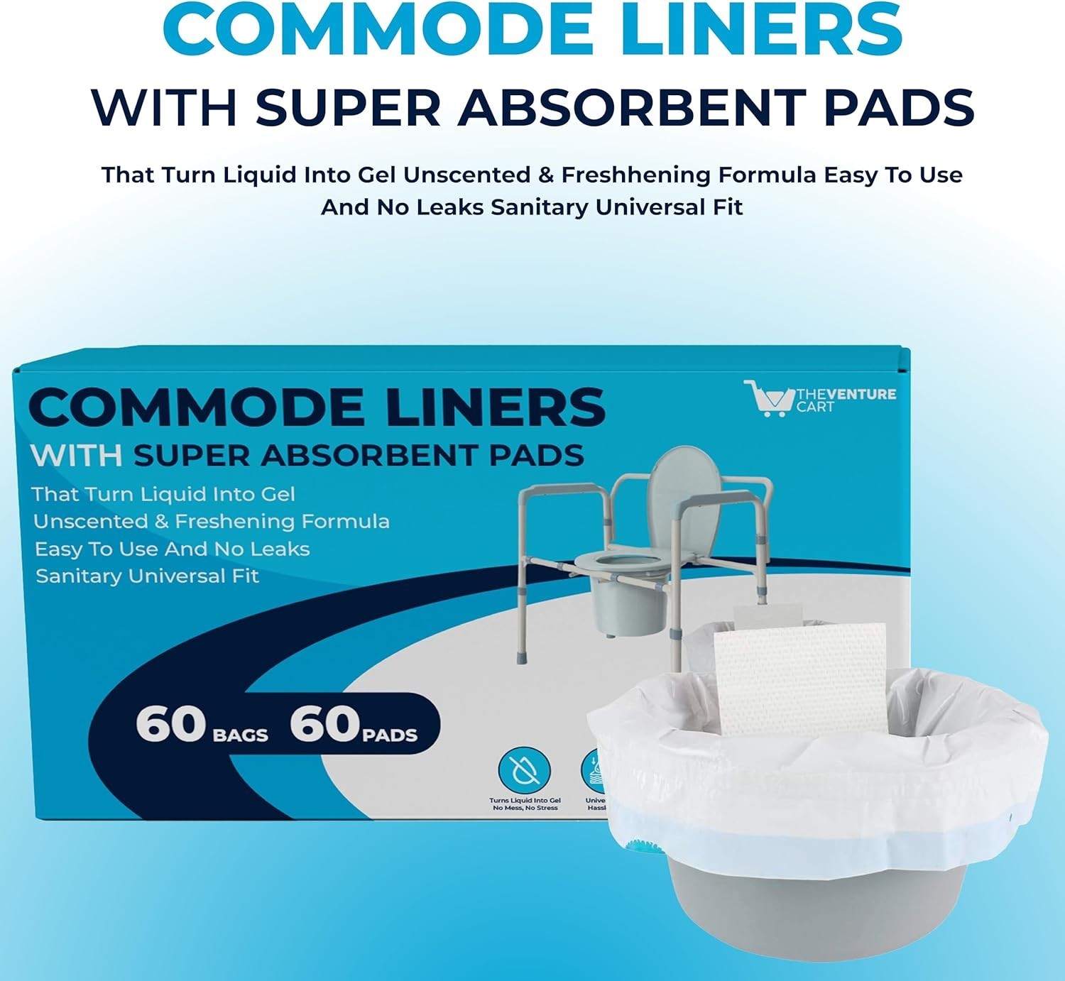 120PCS,60 Disposable Commode Liners,60 Commode Liners Disposable-Portable Toilet