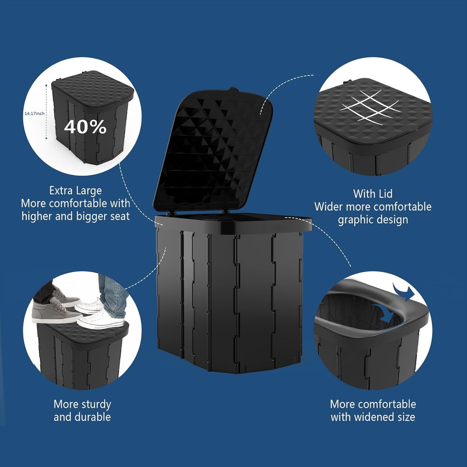 XL Portable Folding Camping Toilet with 12 Bags & Gel – Travel Potty for Adults