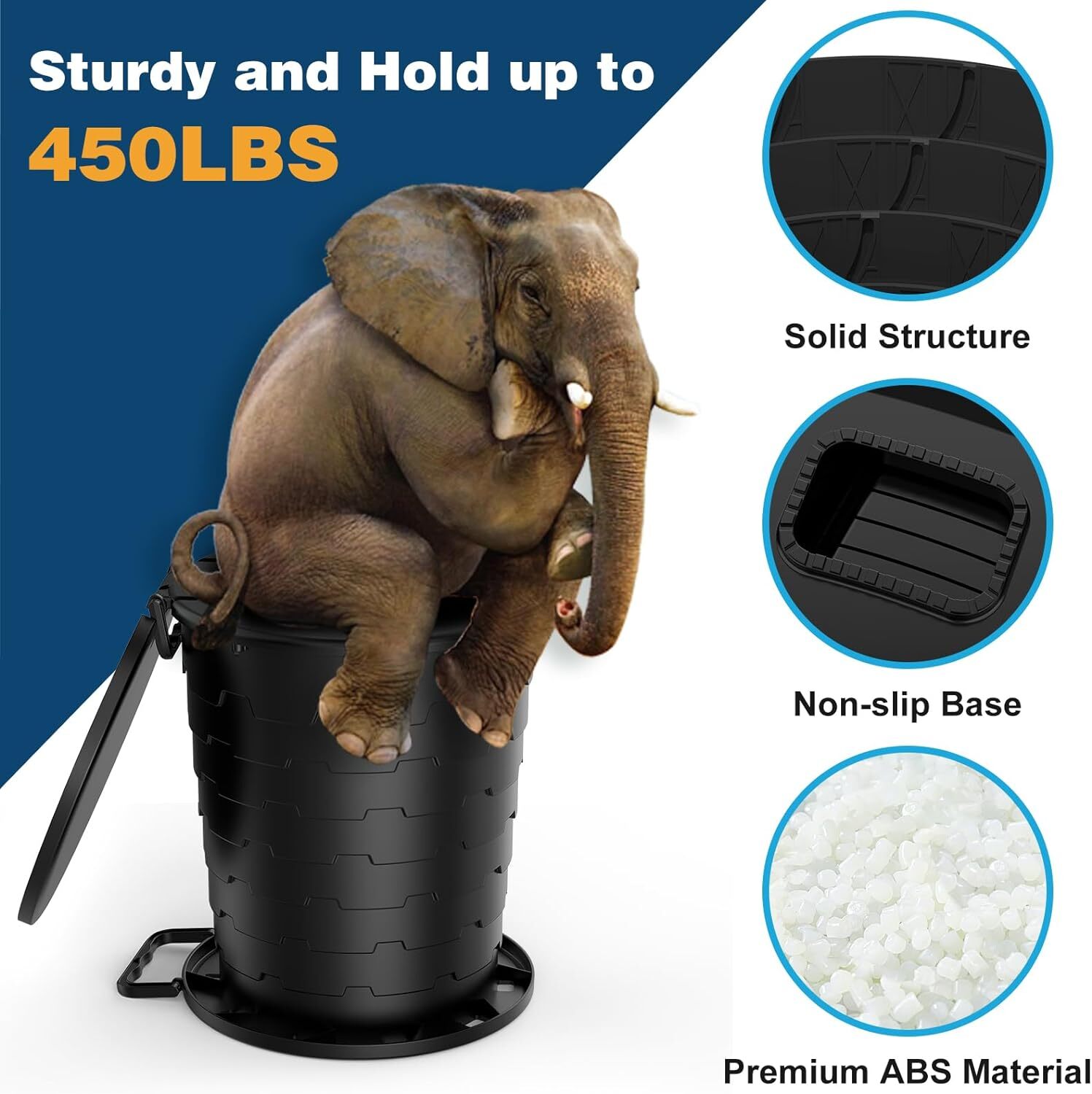Portable Toilet Retractable Porta Potty for Camping with Paper Holder and Lid