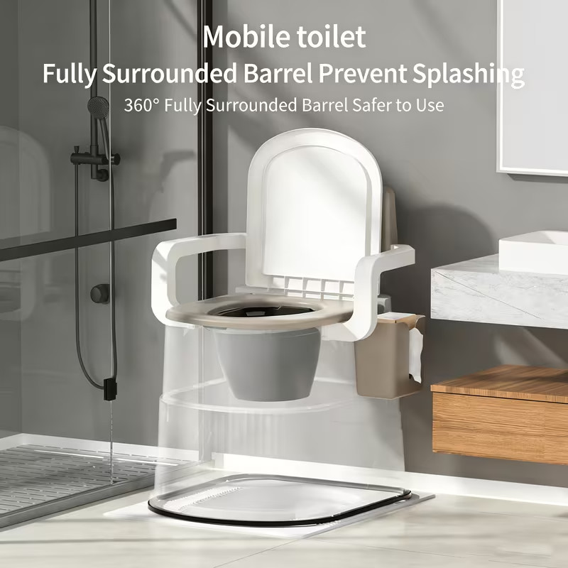 Bedside Commode Portable Toilet for Adults & elderly, Mobile Camping Toilet