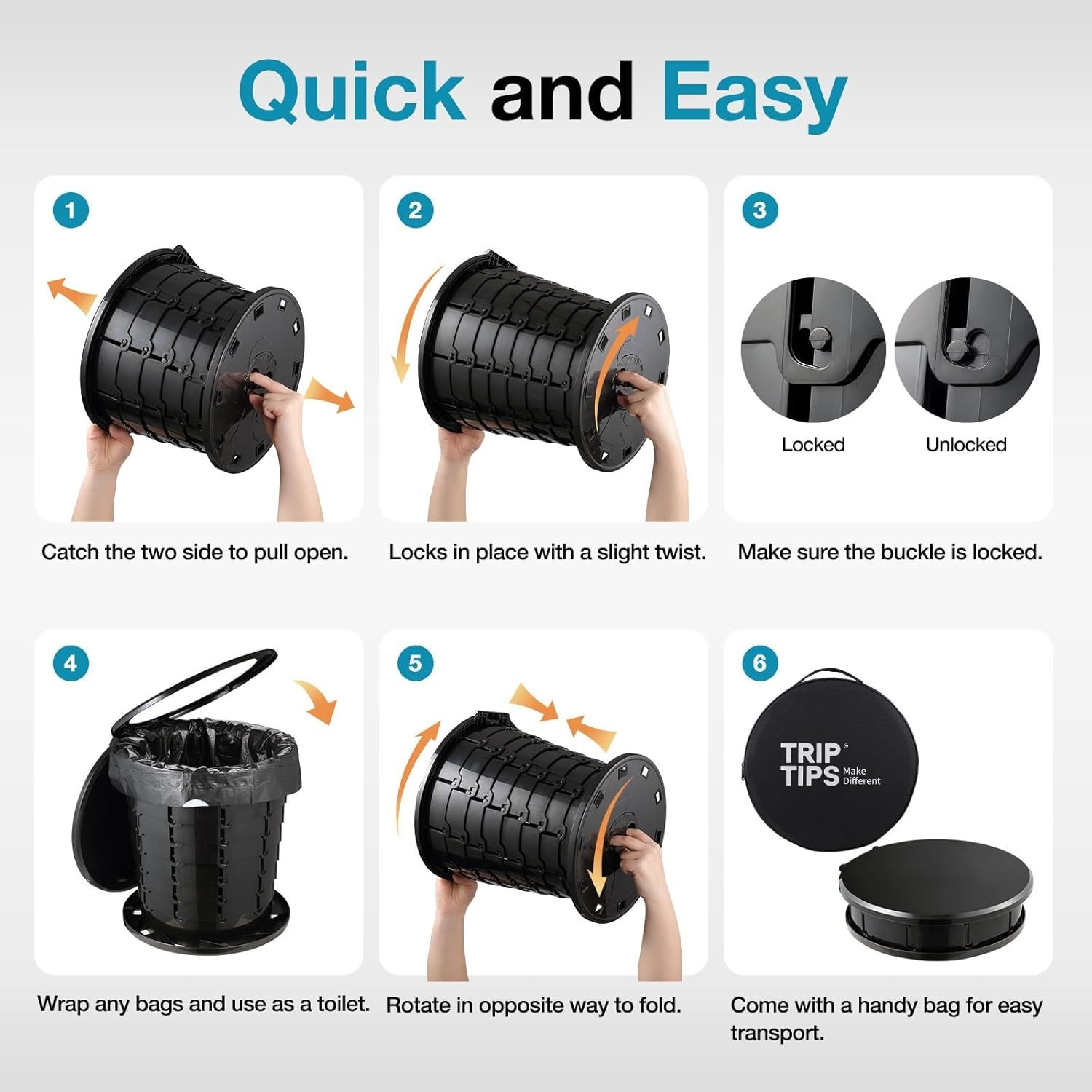 TRIPTIPS Upgrade Retractable Portable Toilet Travel Toilet Adjustable Height …