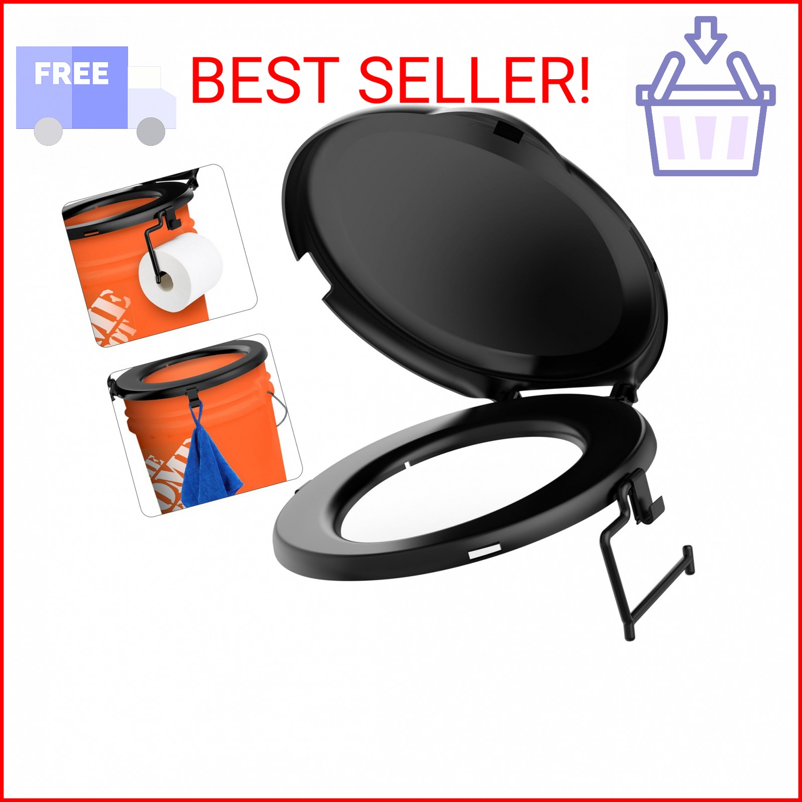 Portable Toilet Seat for 5 Gal Buckets, Camping Toilet with Lid for Adults, Snap