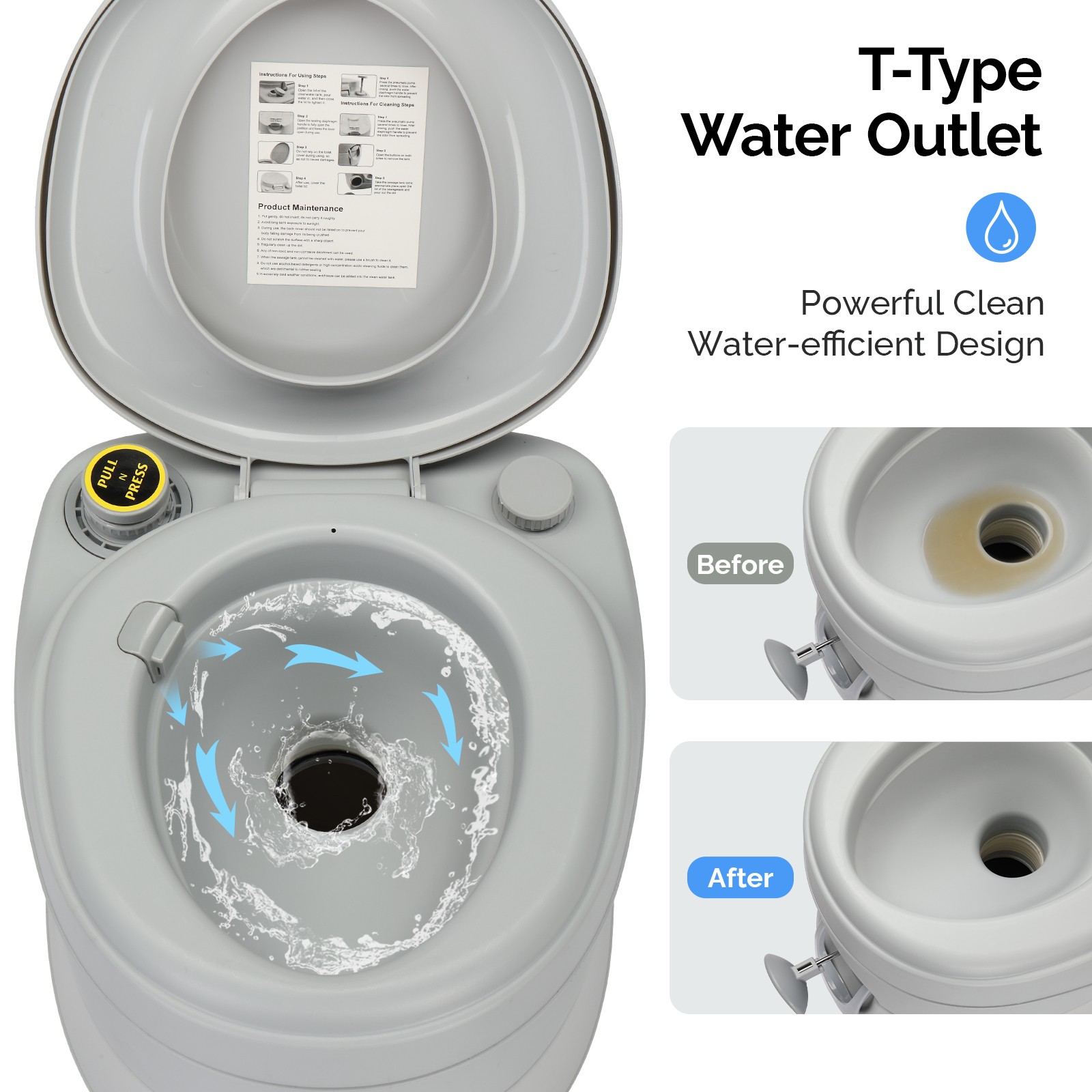20L Camping Portable Detachable Toilet Hygiene for Indoor Outdoor Potty Commode