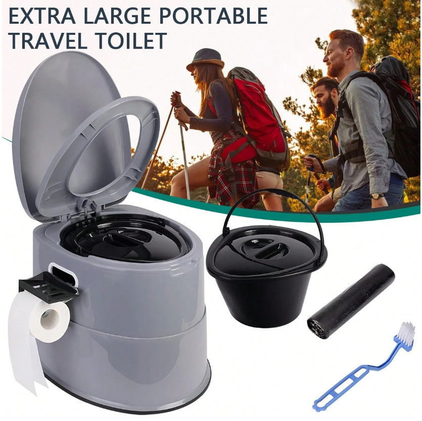 Portable Camping Toilet Jumbo Porta Potty w Removable Bucket RV Travel