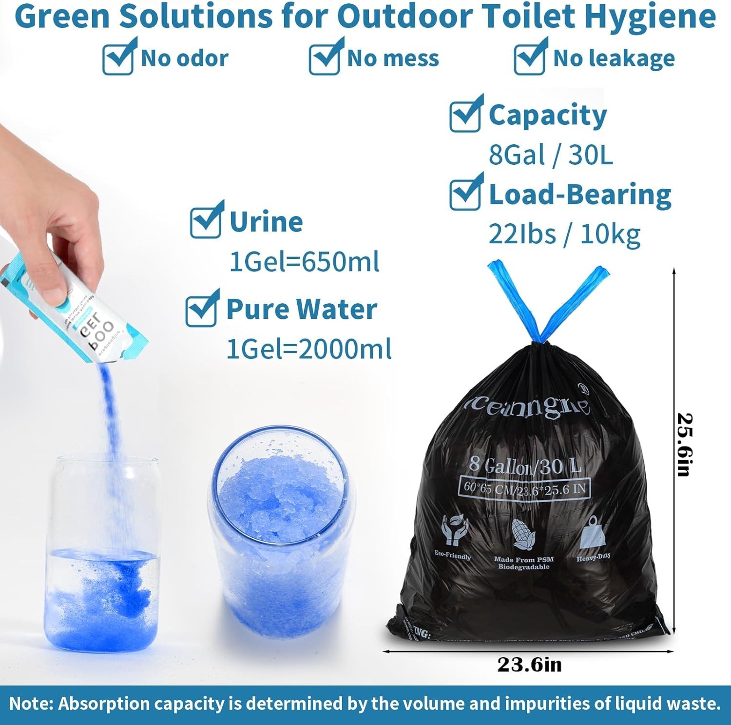 Portable Toilet Bags Poo Gel Set, 8 Gallon Camping Toilet Bags with Portable …