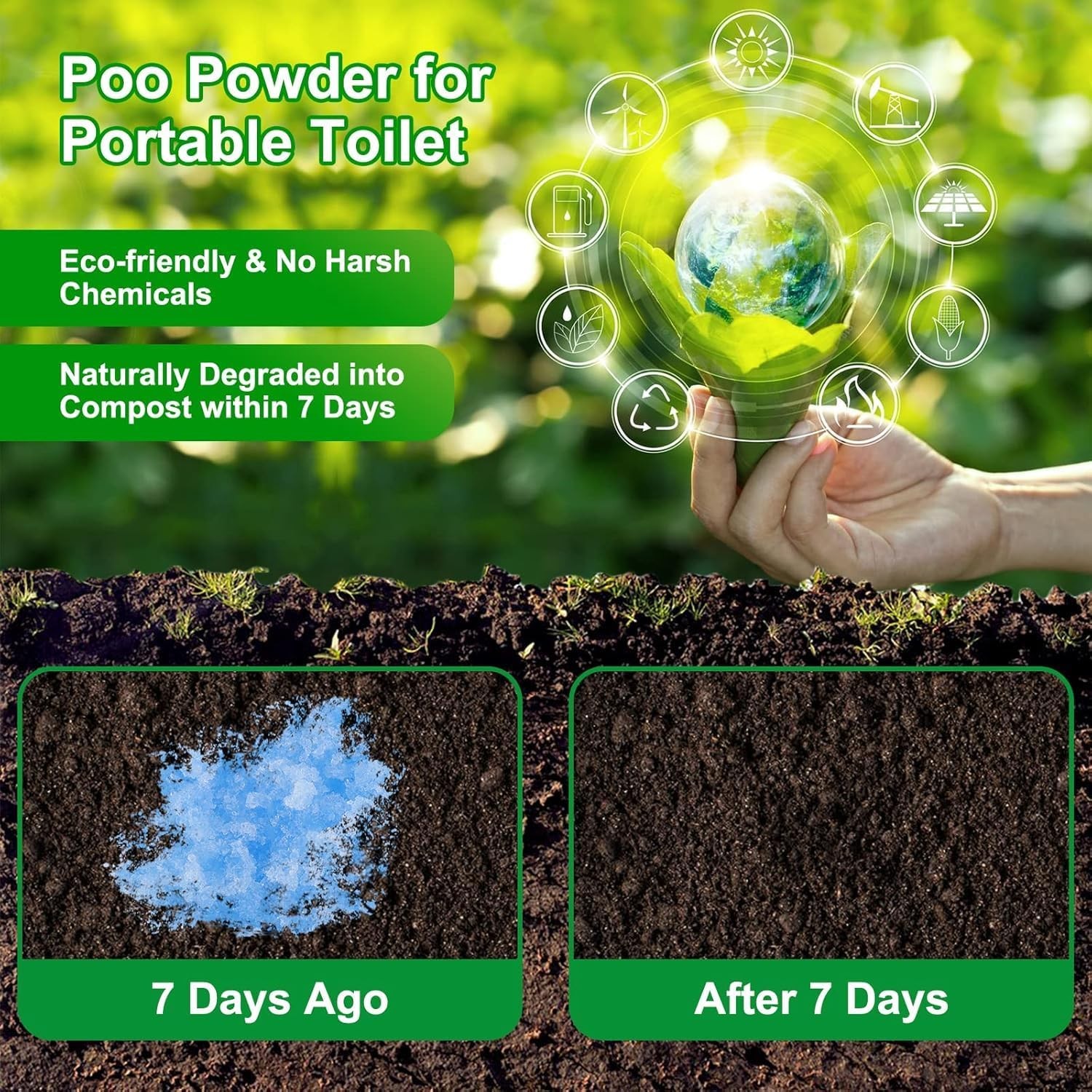 25Pack Poo Powder for Portable Toilet, Camping Toilet Chemicals Degradable Ab…