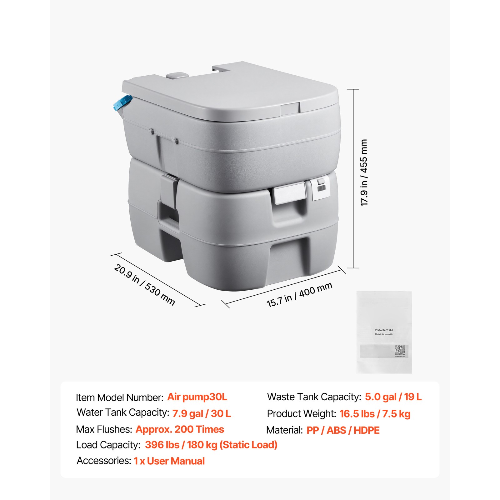 Uimoso Portable Outdoor Toilet with 7.9 Gallon Flush for Camping and Hiking