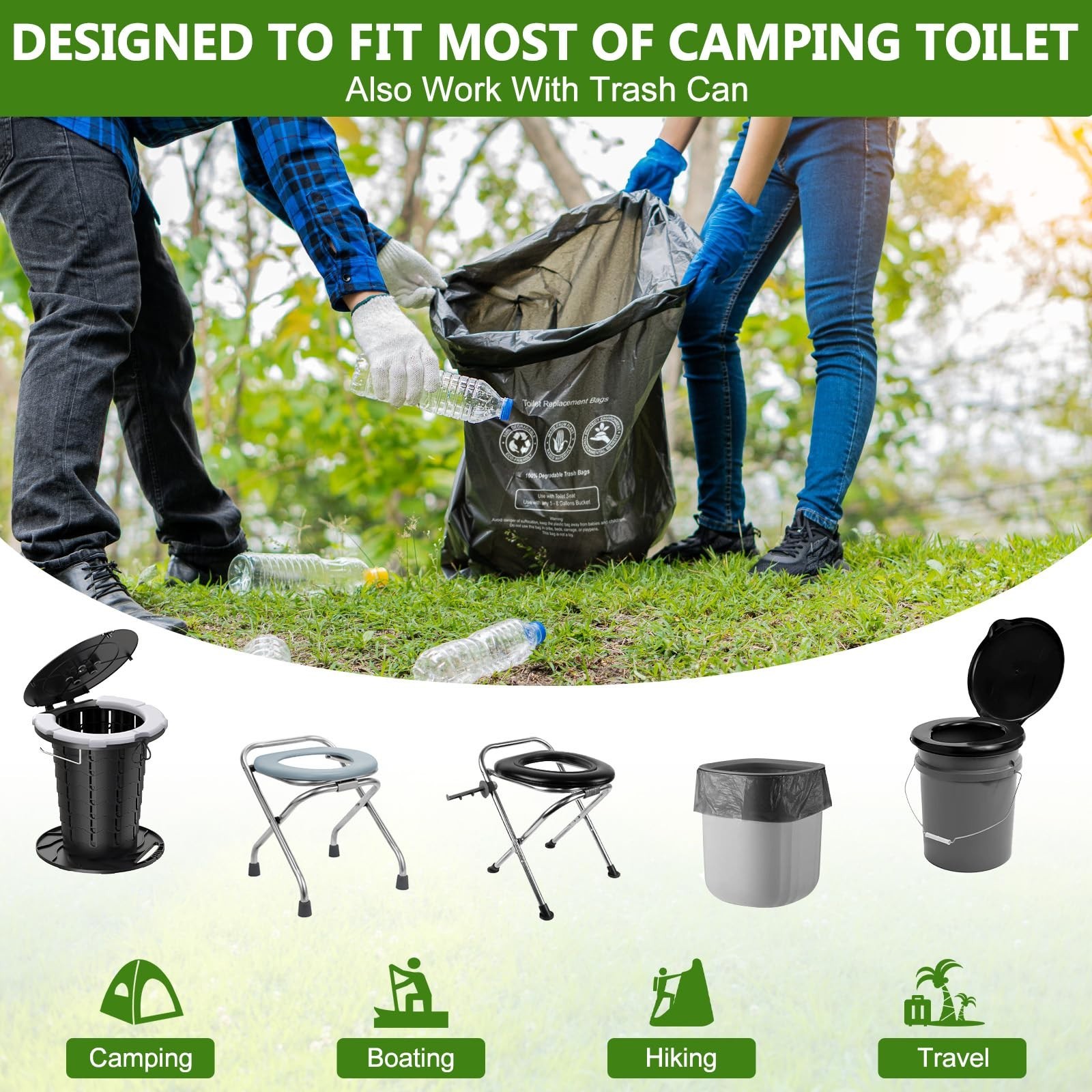 60 Count Portable Camping Toilet Bags with Absorbent Gel, 8 Gallon Heavy Duty
