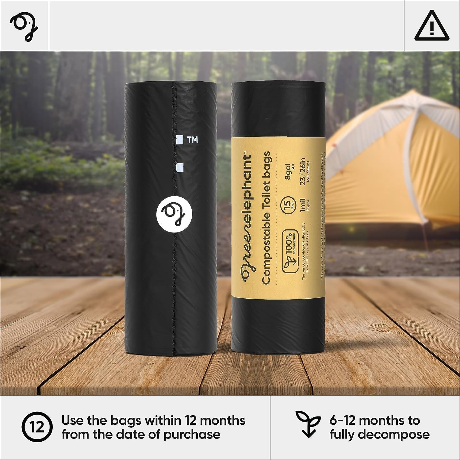 Unscented Biodegradable Toilet Liners – 15 Pack for Outdoor Camping & Hiking Use