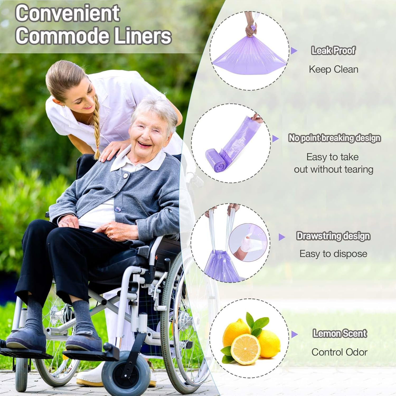 120Pcs Commode Liners Drawstring Toilet Bags Lemon Scent Portable Toilet Bags
