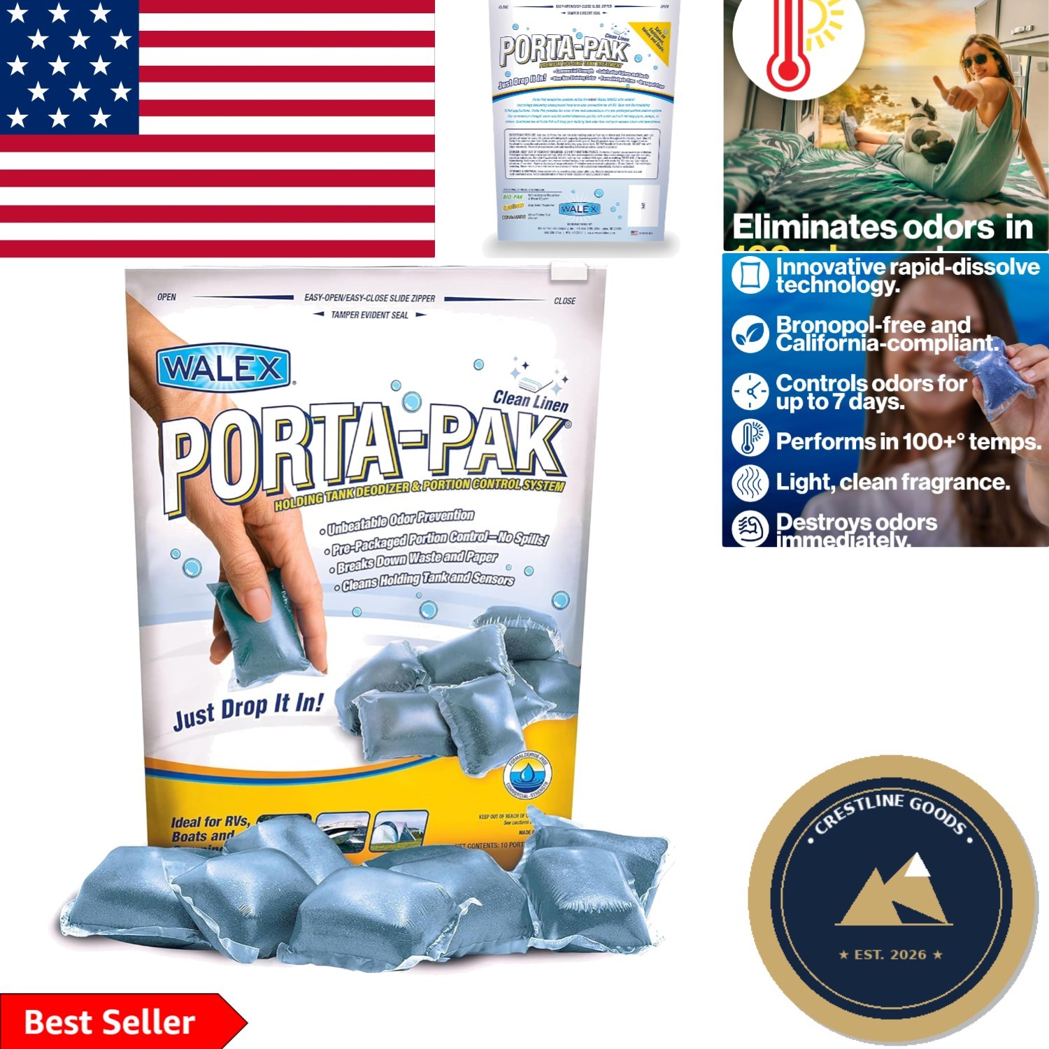 Eco-Friendly Porta-Pak Tank Deodorizer for RV & Marine – 10 Water-Soluble Tabs