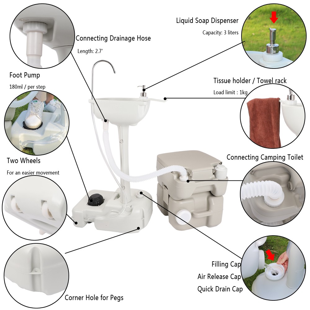 Portable Removable Outdoor Hand Sink with Portable Toilet
