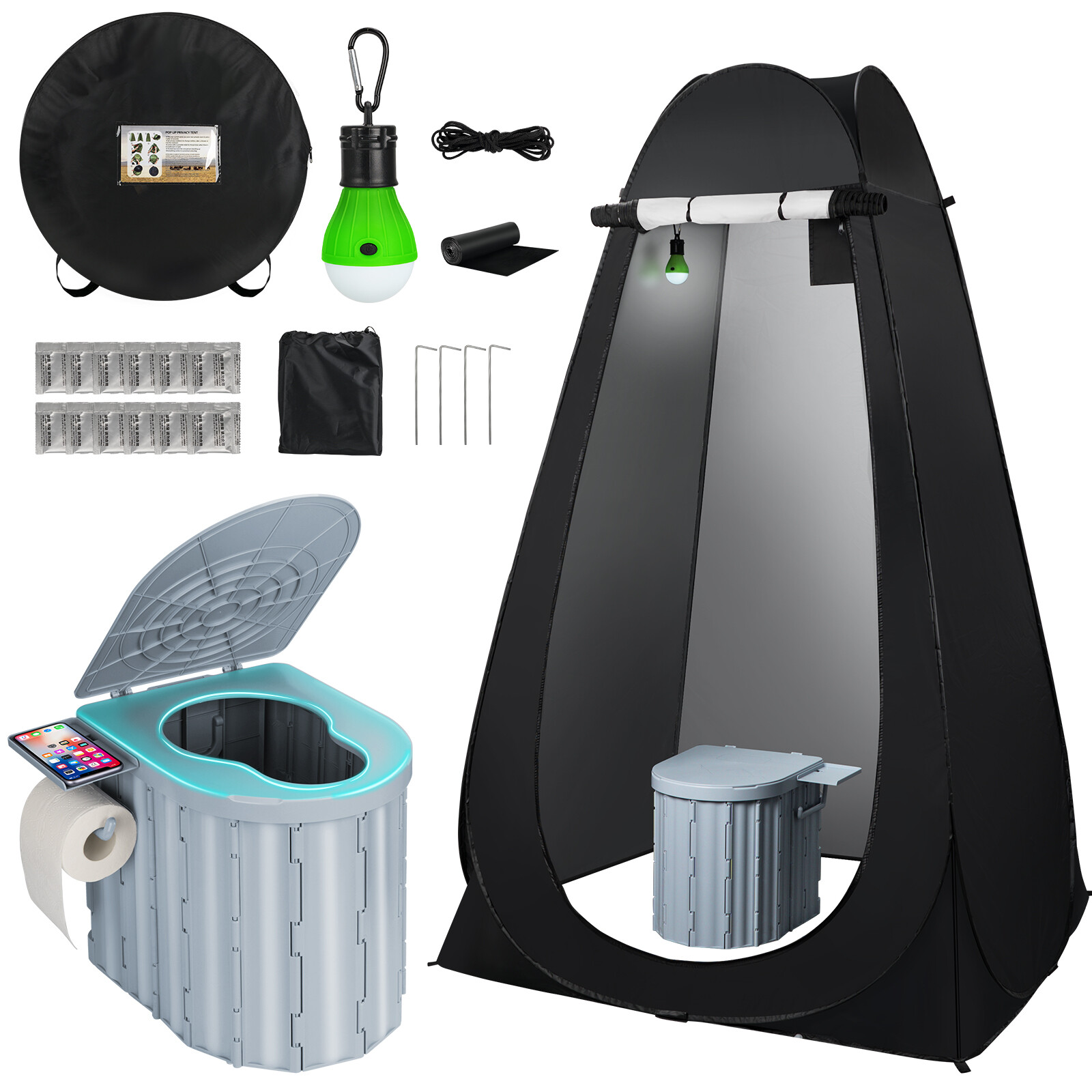 74.8in Portable Toilet with Pop Up Privacy Tent Large Portable Toilet for Adults