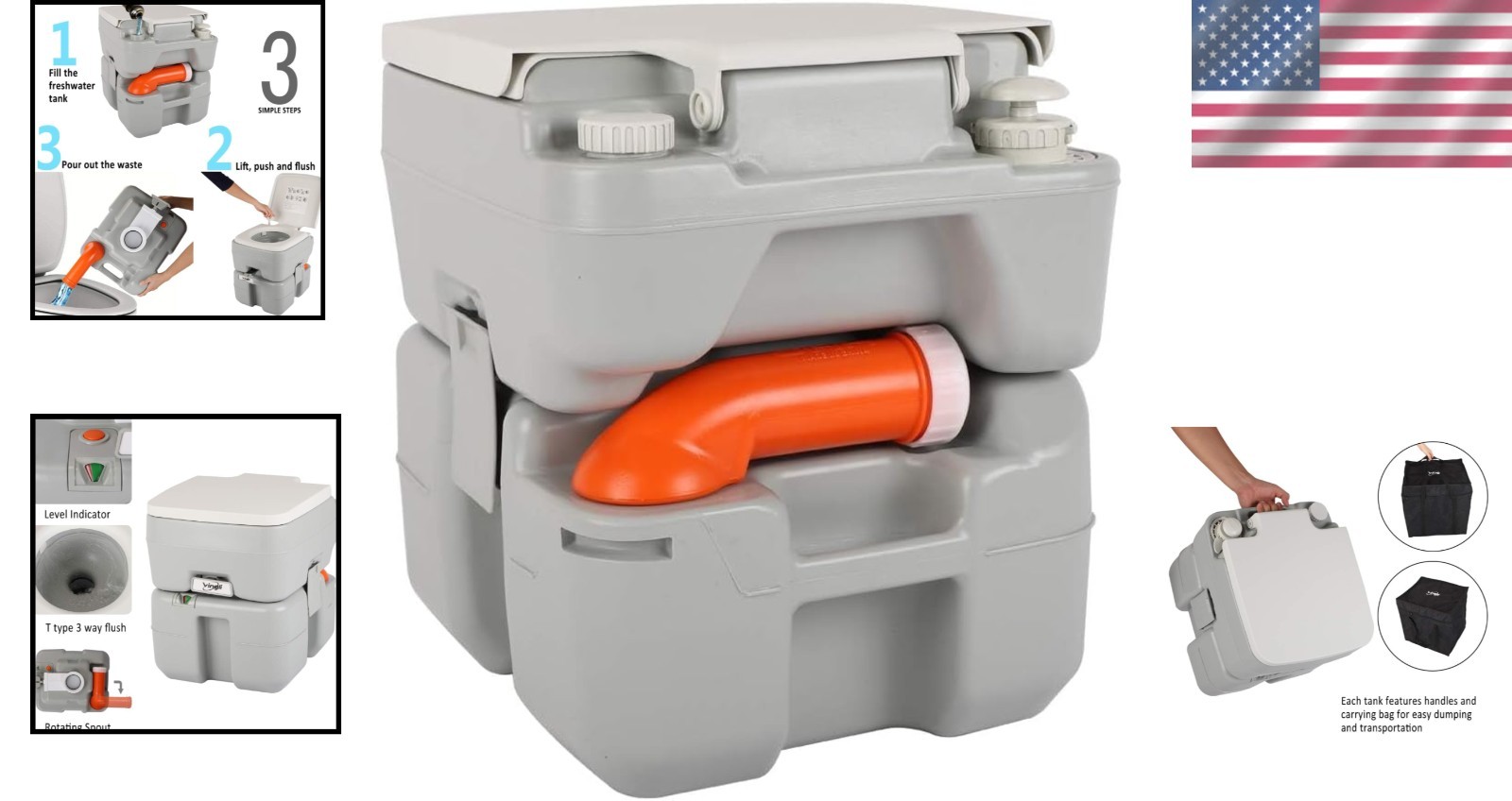 5.3 Gallon Detachable Portable Toilet with Carrying Bag – Perfect for Road Trips