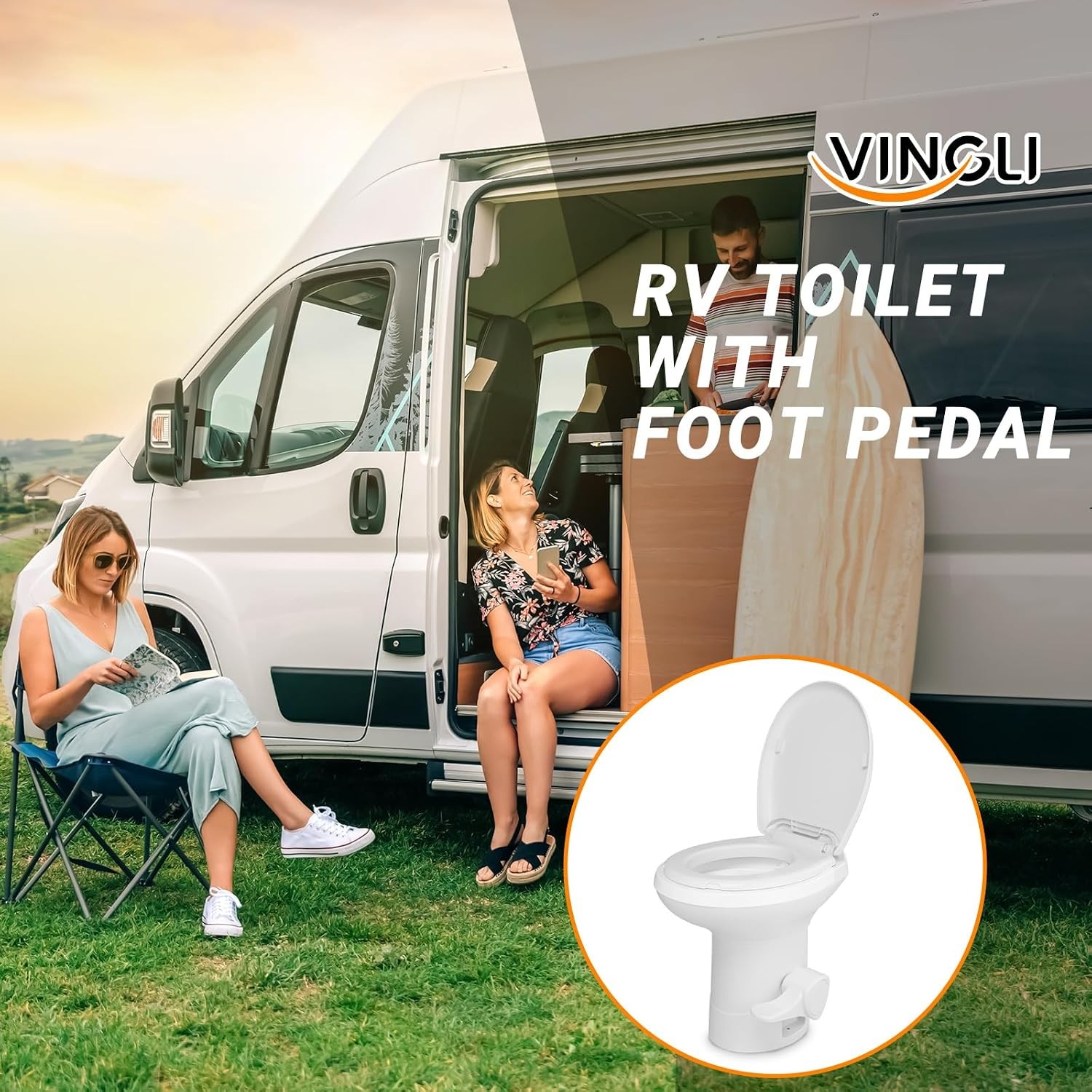 RV Toilet Gravity Flush Toilet W/ Foot Pedal Flush Standard Height Gravity
