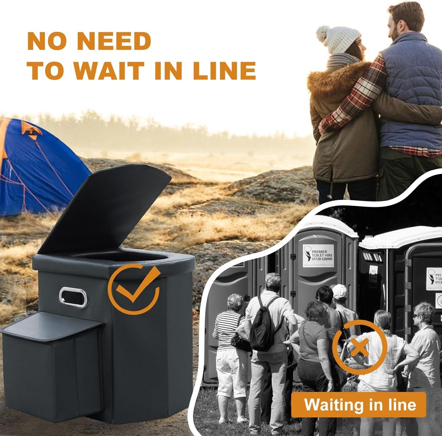 16.1 Inch Portable Toilet – Skin-Friendly Leather for Ultimate Comfort