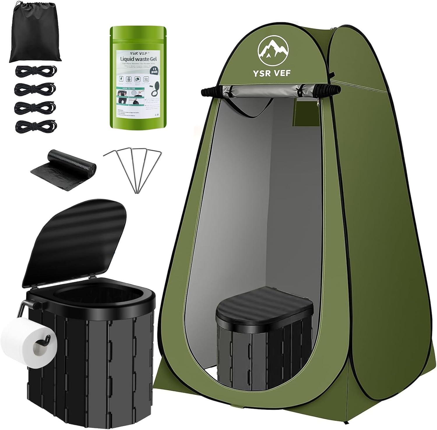 Portable Toilet Kit w/ Pop Up Privacy Tent Outdoor Shower Changing Room