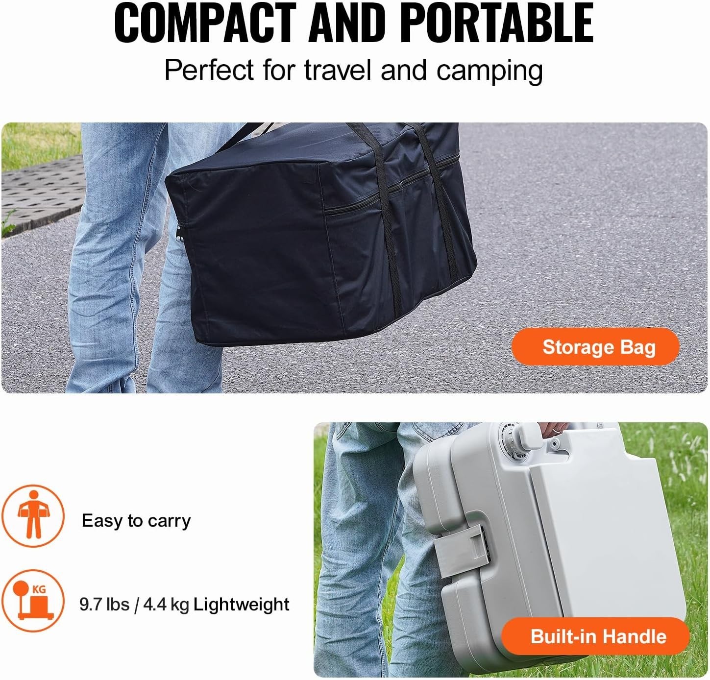 Portable Camping Toilet with 3.2 Gal Waste & Flush Tanks, Pressurized Flush, …