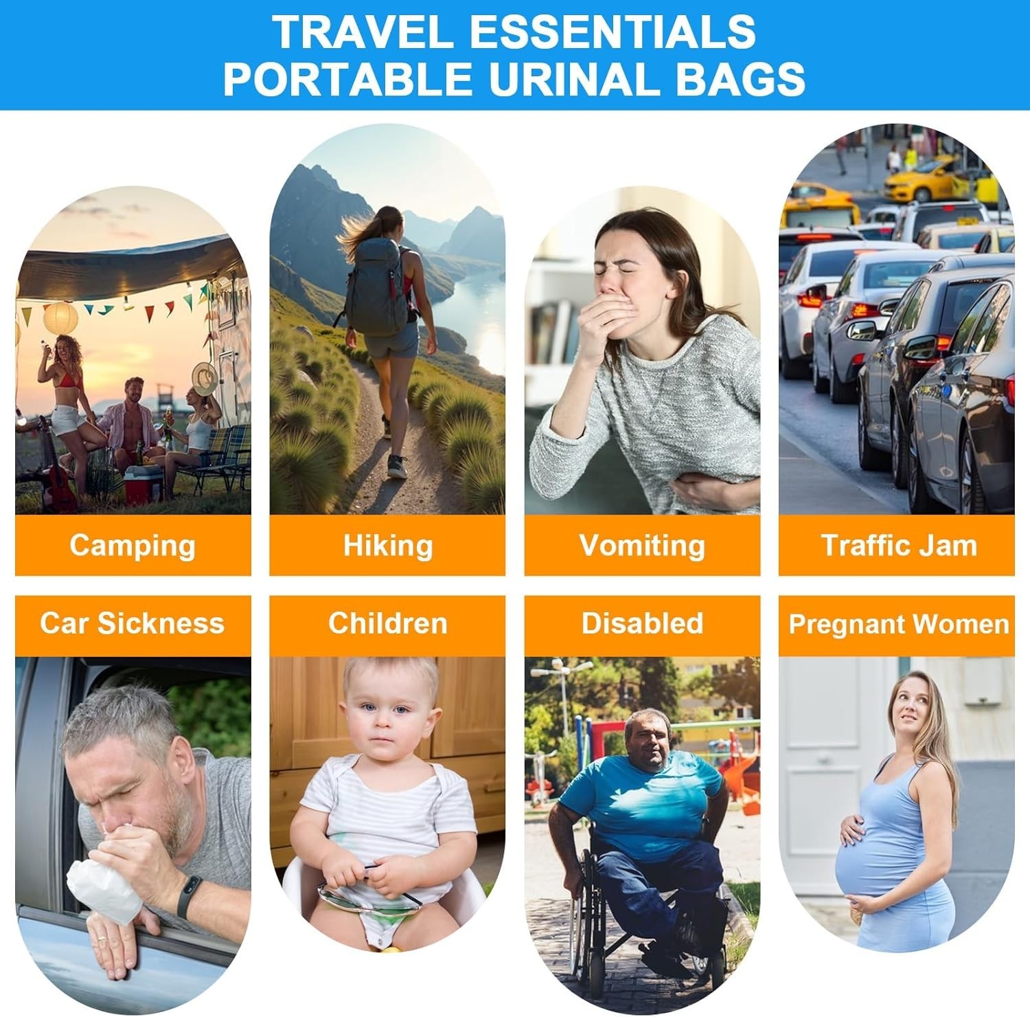 900ML Disposable Pee Bags 12PCS | Travel Urinal for Men Women Kids Camping