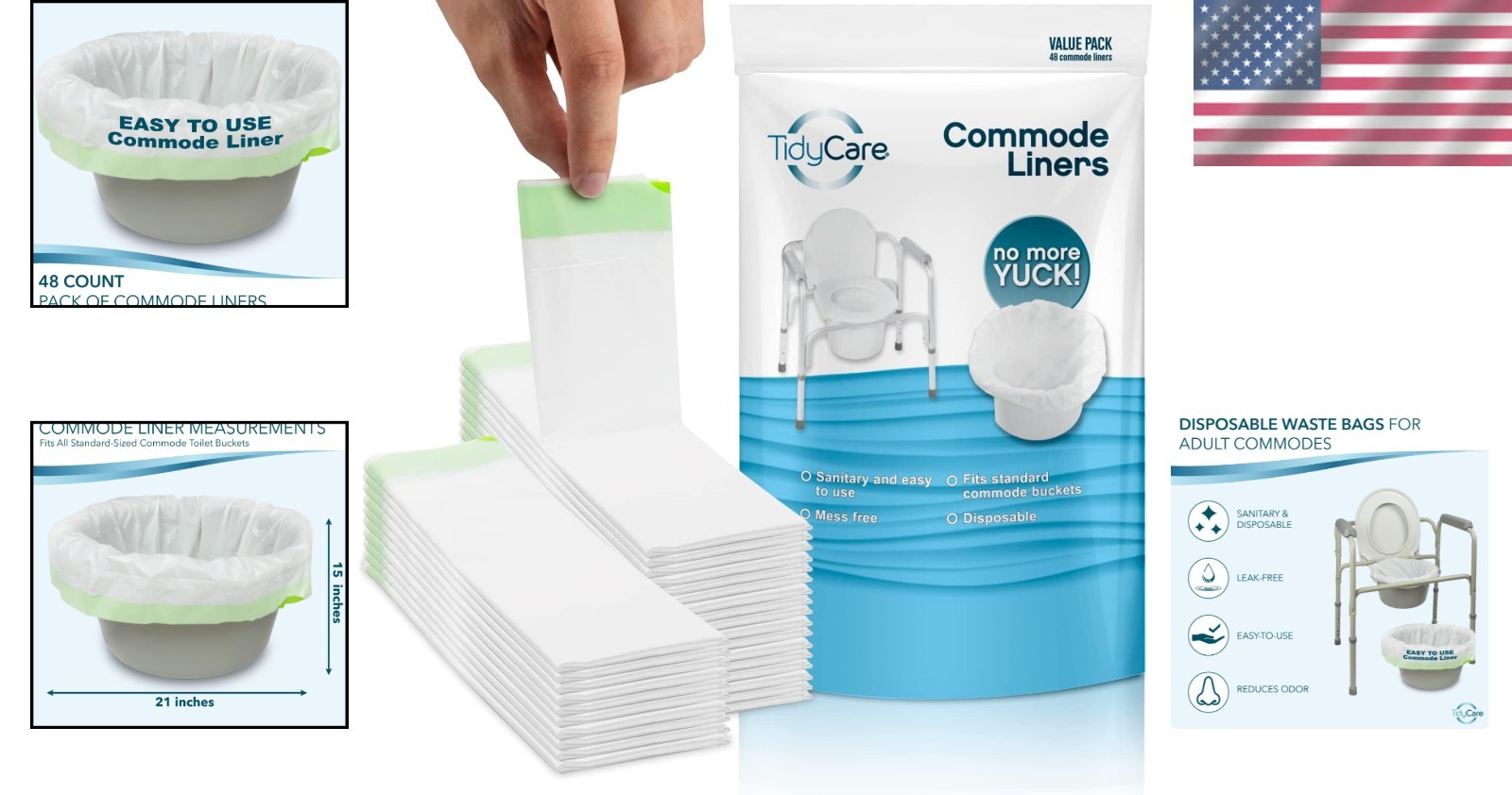 48 Pack Bedside Commode Liners – Leak-Proof Disposable Bags for Easy Hygiene