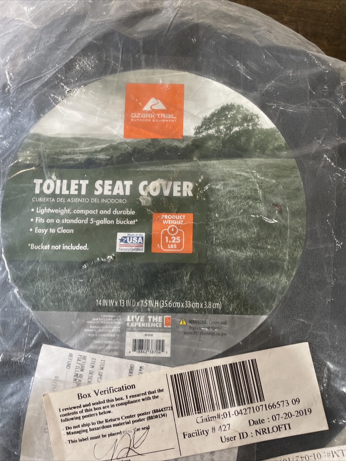 Ozark Trail Portable Outdoor Snap on Toilet Seat Cover with Folding Lid, Black