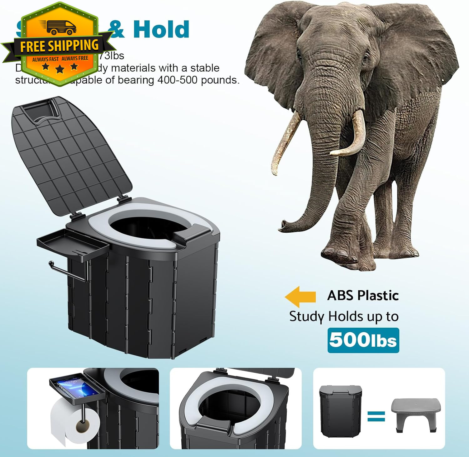 Portable Camping Toilet Folding Potty 500lb Heavy Duty Outdoor Emergency