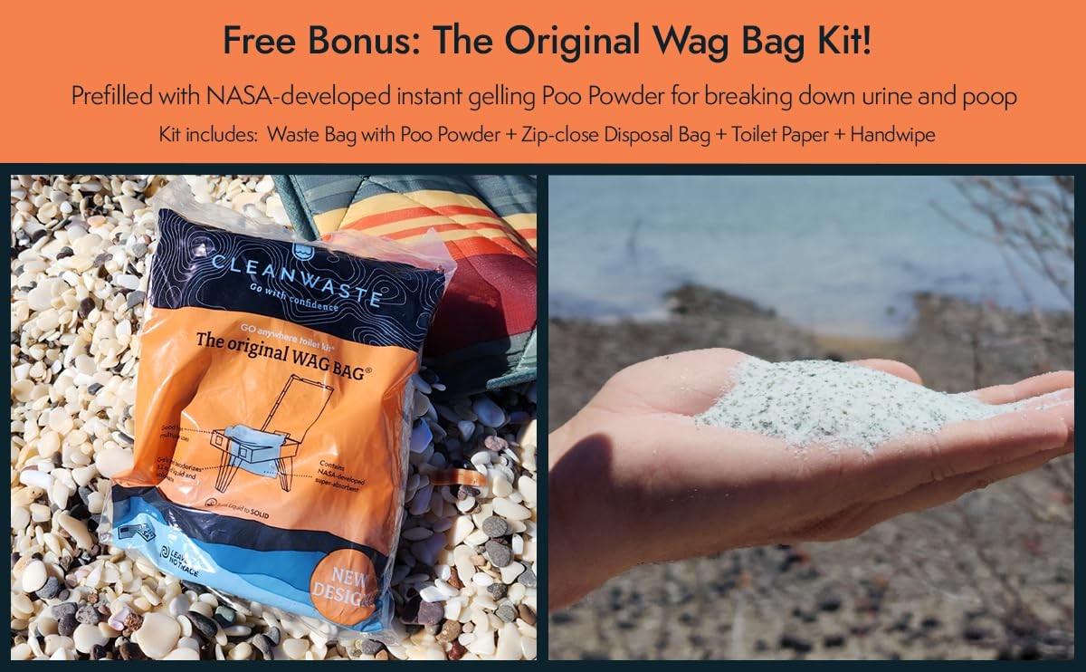GO Anywhere Portable Folding Toilet Plus Bonus Original Wag Bag Kit