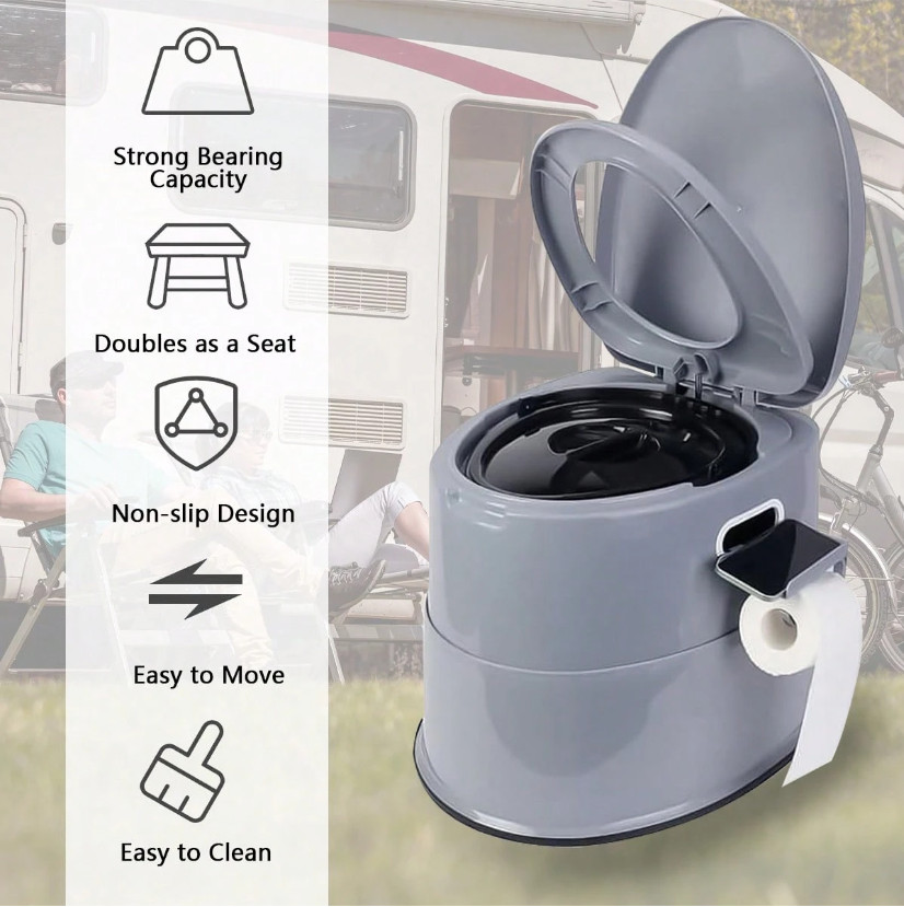 Portable Camping Toilet Jumbo Porta Potty w Removable Bucket RV Travel