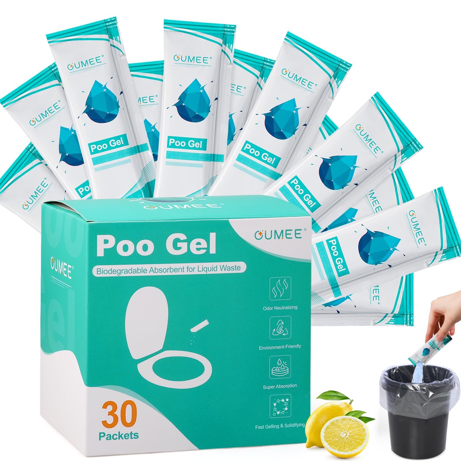 50 Pack Lemon Portable Toilet Gel 0.21 Ounce (Pack of 50), Lemon-50 Packets