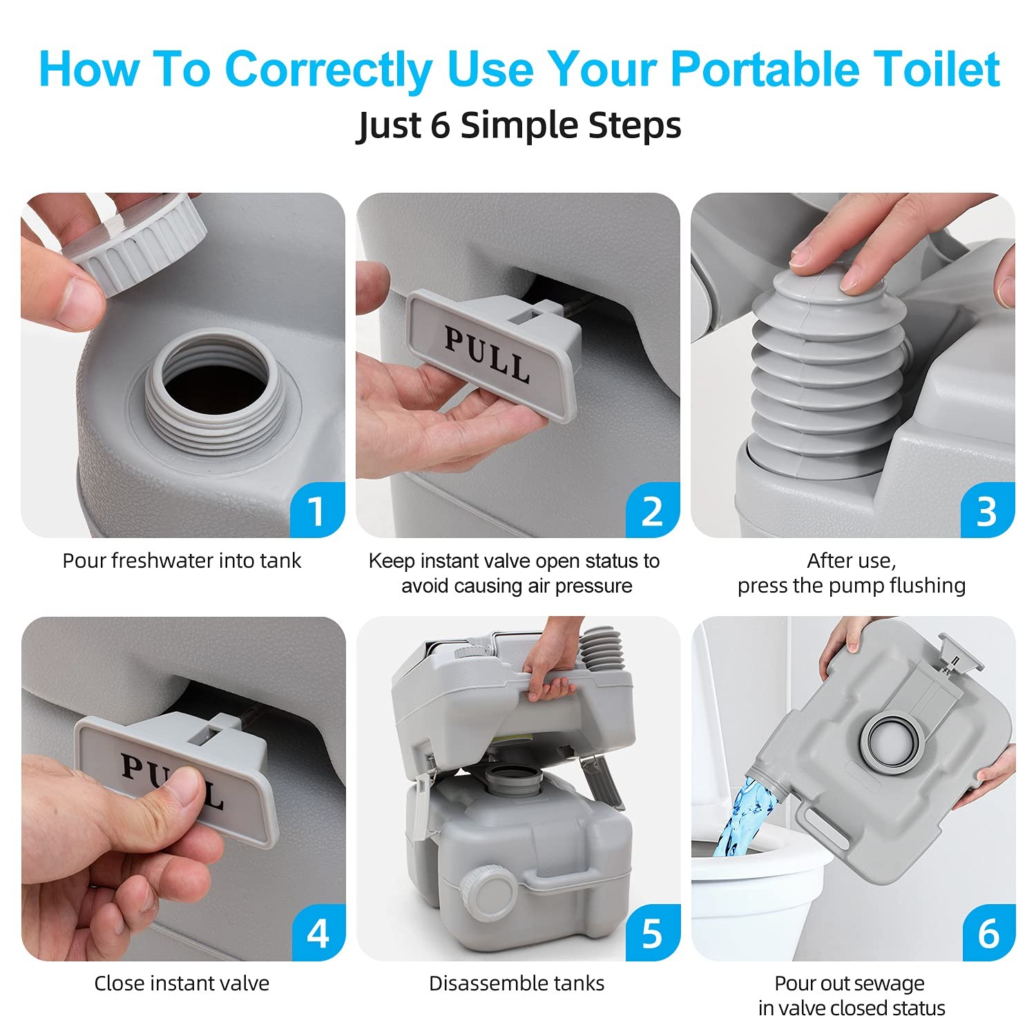 Yitahome Portable Toilet Travel Rv Potty 5.3 Gallon Detachable Waste Tank For