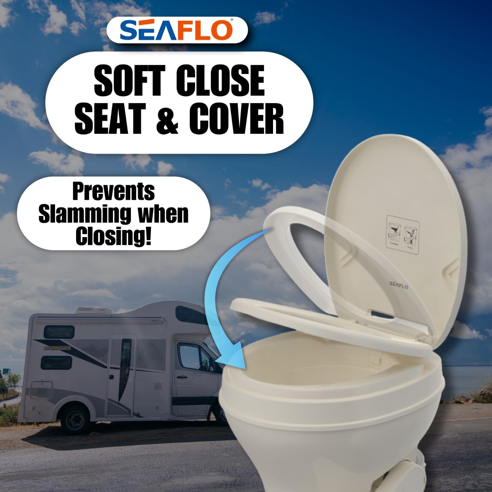 SEAFLO Bone-Colored Residential Height Camper/RV Toilet, 18.5” Height